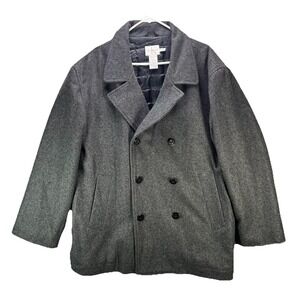 Calvin Klein Peacoat Mens XL Gray Wool Blend Quilt Lining Double Breasted Coat